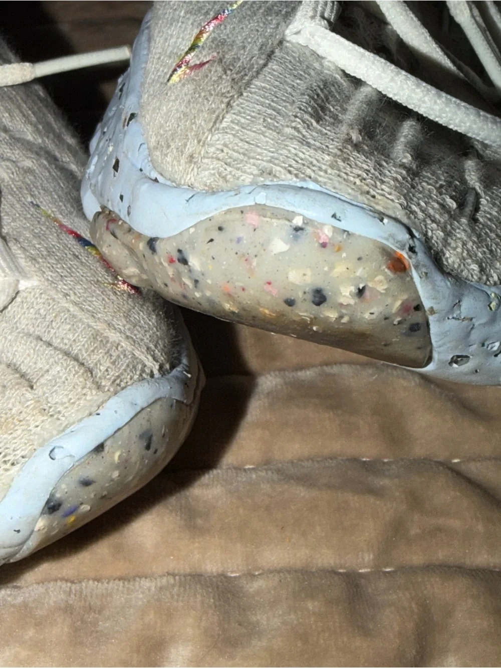 Women's Knit Lace-Up Sneakers in Beige with Multicolor Accents